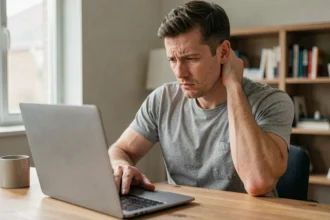 Homme frustré devant son ordinateur portable essayant d'accéder à la navigation privée